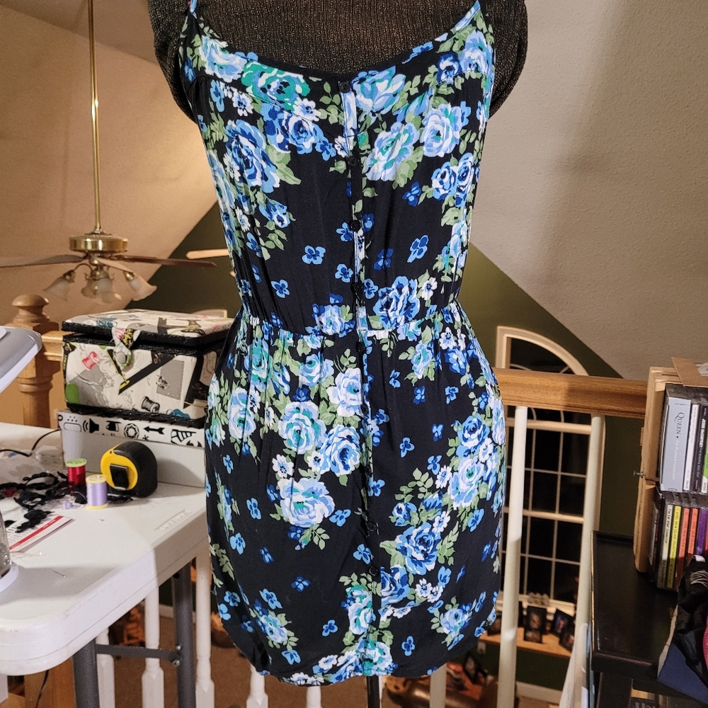 Black Mini dress w/Blue roses